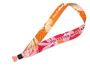 Kolorowa personalizowana opaska na rękę z nadrukiem sublimacyjnym w pełnym kolorze, idealna na eventy i festiwale.