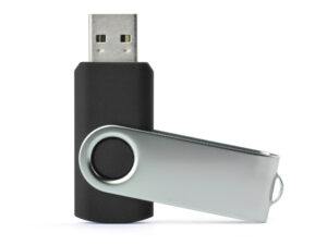 Pendrive TWISTER 32 GB z obrotową obudową i nadrukiem logo, idealny gadżet firmowy.
