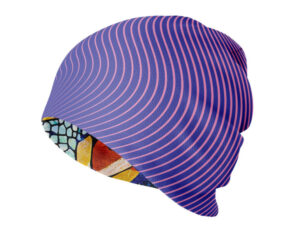 Dwustronna czapka z nadrukiem beanie z full kolorowym nadrukiem sublimacyjnym, przykład personalizacji dla firm.